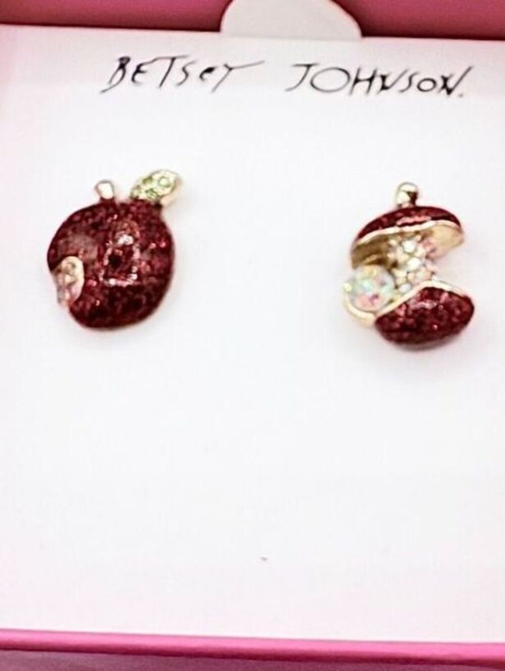 NEW Betsey Johnson Red Apple Glittery Stud Earrings Teacher